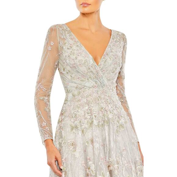 Mac Duggal 20402 Wrap-Around Decollete Neckline A-Line Dress Pastel Multi 16 NWT - Picture 3 of 11